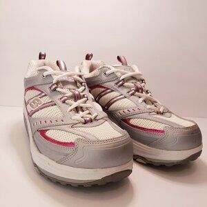 Skechers Shape Ups Womens white, pink and silver walking running sneakers 9.5